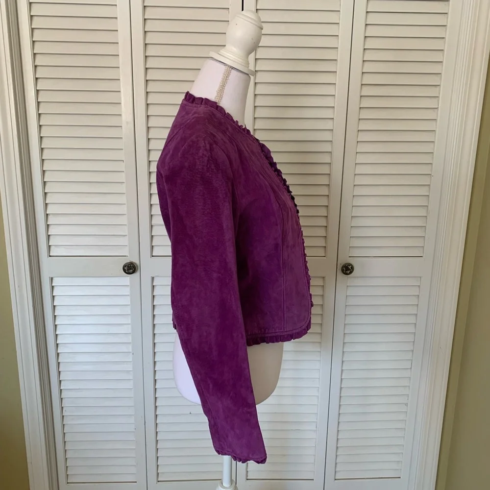 Catherine Stewart Purple Women's Suede Ruffled Jacket Size M